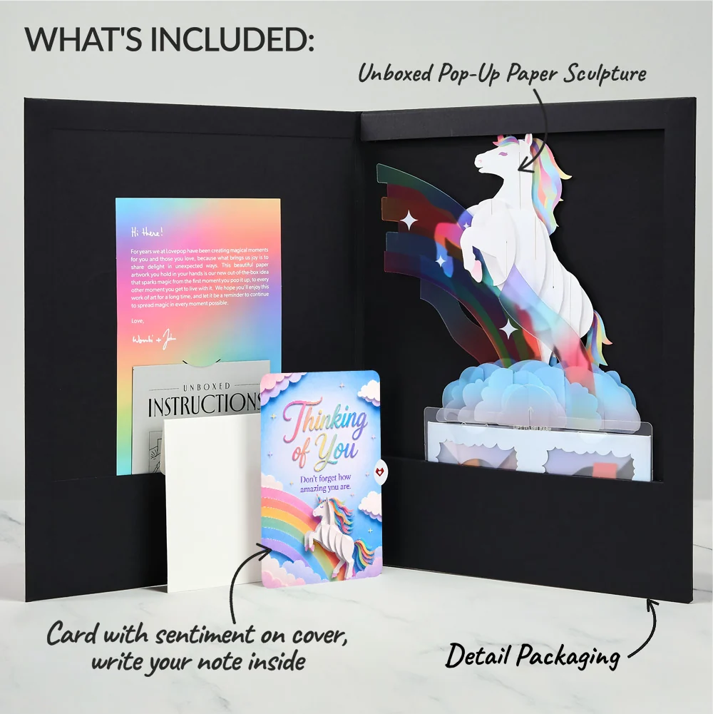 Lovepop Unicorn Thinking of You Unboxed Pop-Up Paper Sculpture and Sentiment Set - Image 2