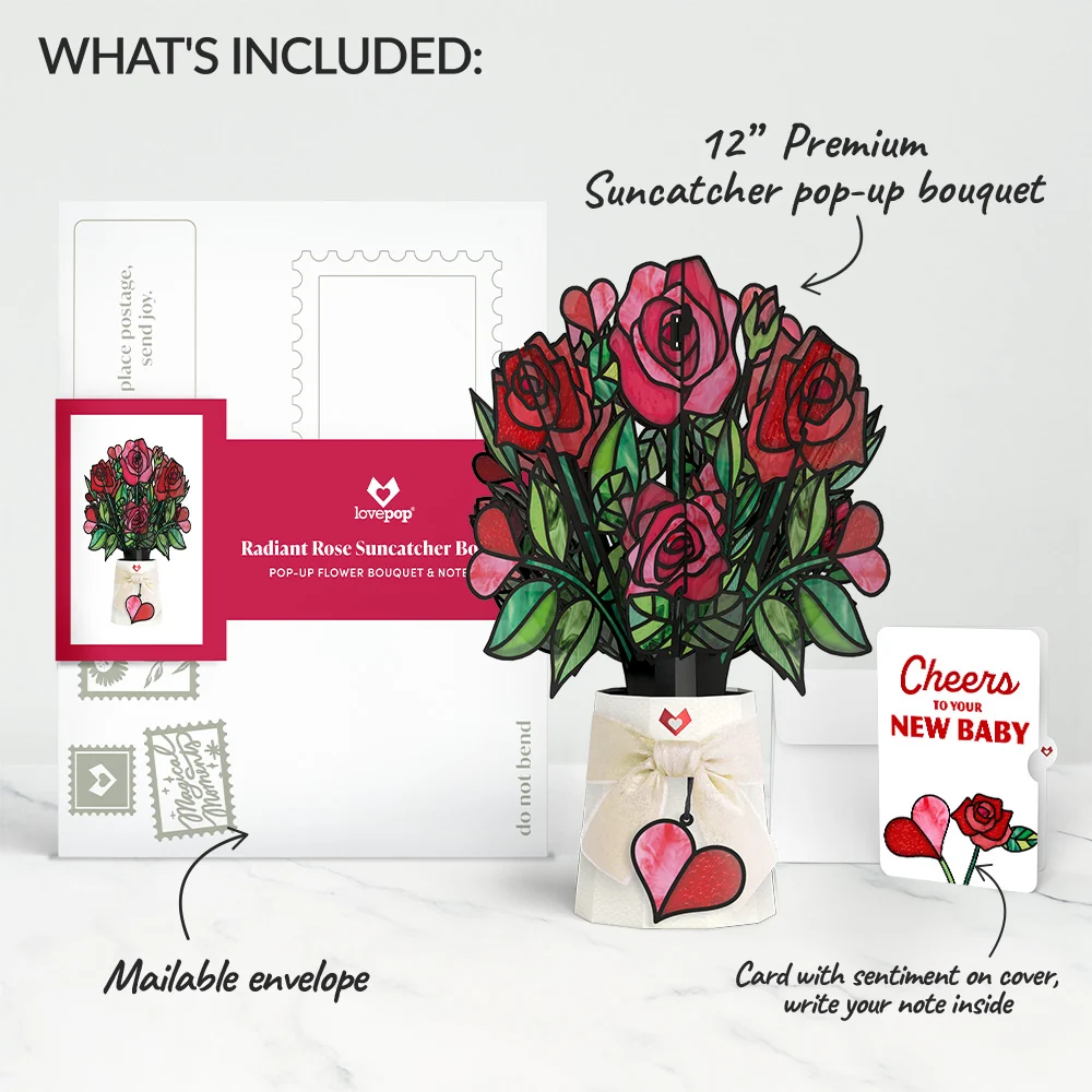 Lovepop Radiant Rose New Baby Suncatcher Bouquet and Sentiment Set for Parent Glass - Image 2