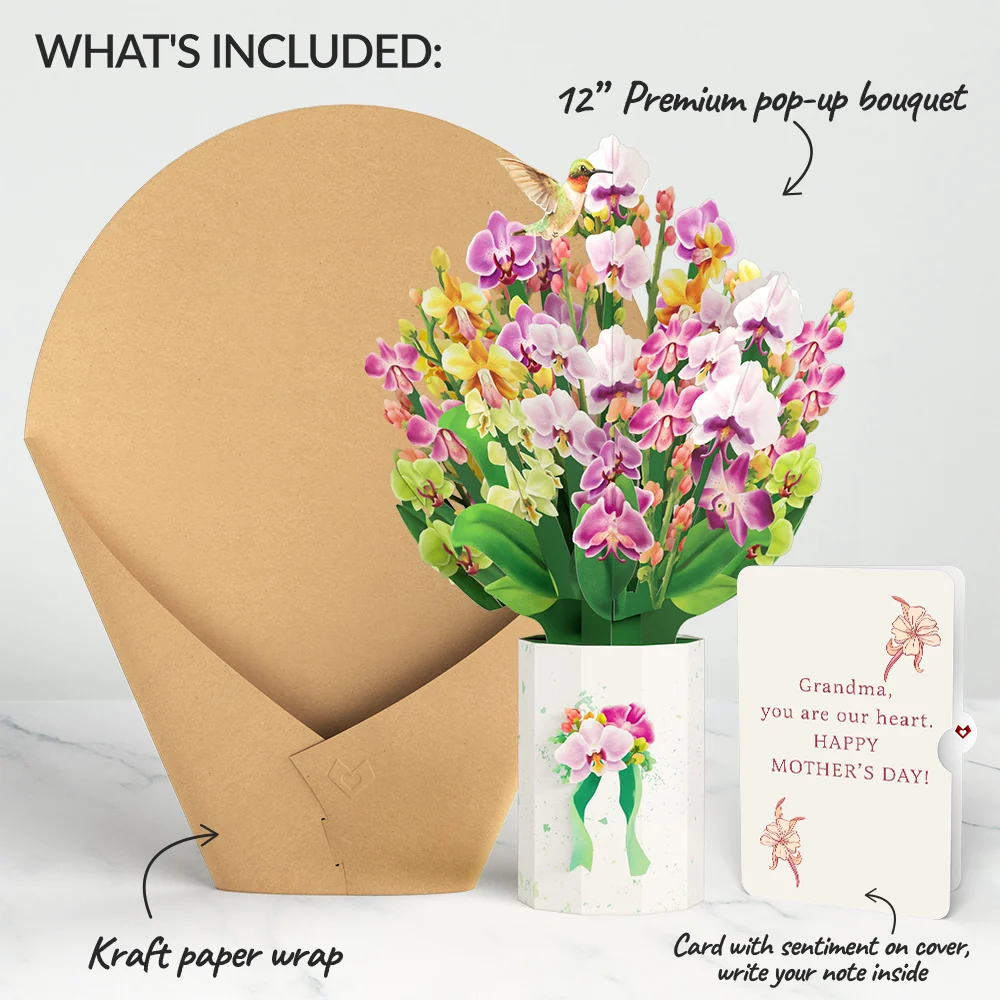 Lovepop Orchid Mother's Day Bouquet and You Are Our Heart Sentiment Set for Grandma Vase - Image 2