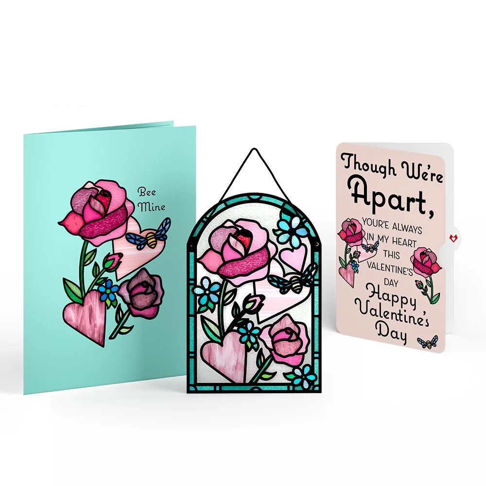 Lovepop Bee Mine Suncatcher Though Apart Valentine Pop-Up Card and Sentiment Set Glass