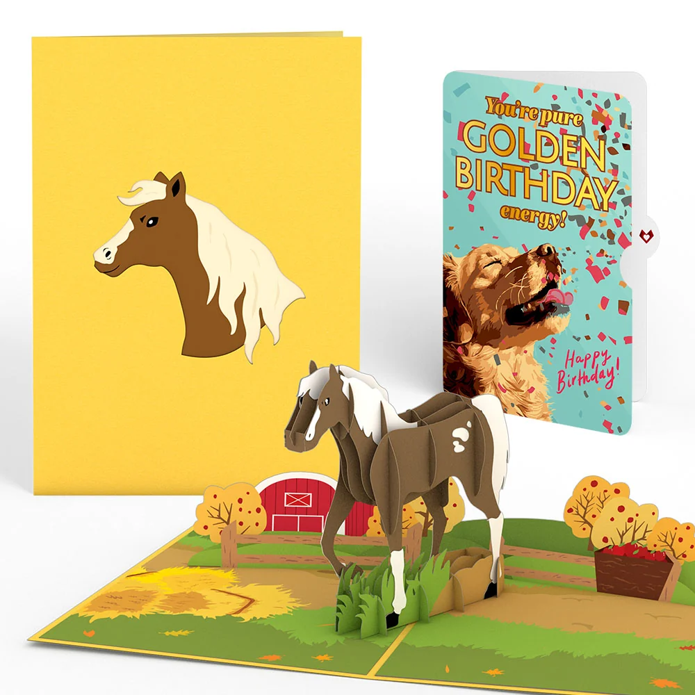 Lovepop Horse Birthday Pop-Up Card and Golden Energy Sentiment Set