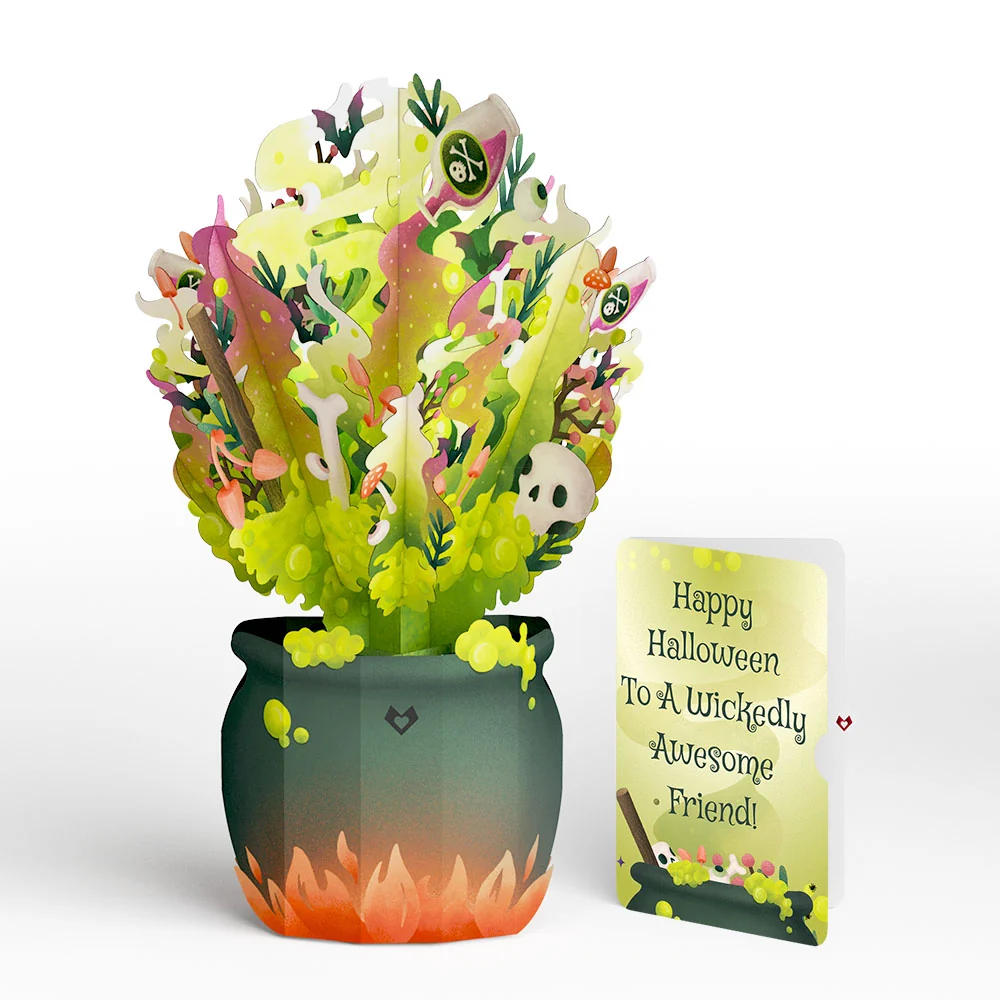 Lovepop Halloween Cauldron Light-Up Bouquet and Wickedly Awesome Sentiment Set for Friend Bottle