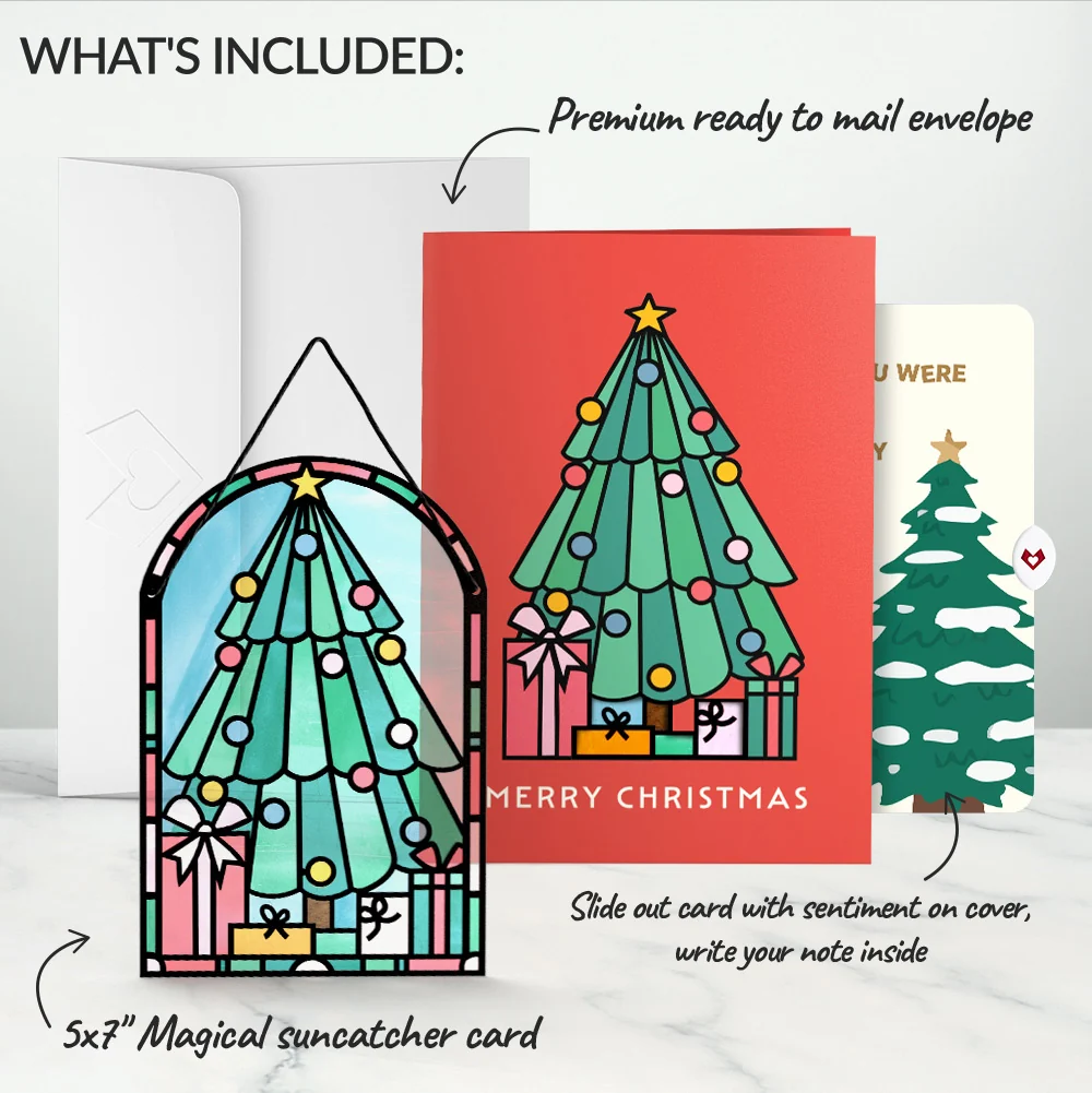 Lovepop Merry Christmas Tree Suncatcher Card and Funny Sentiment Set Glass - Image 2