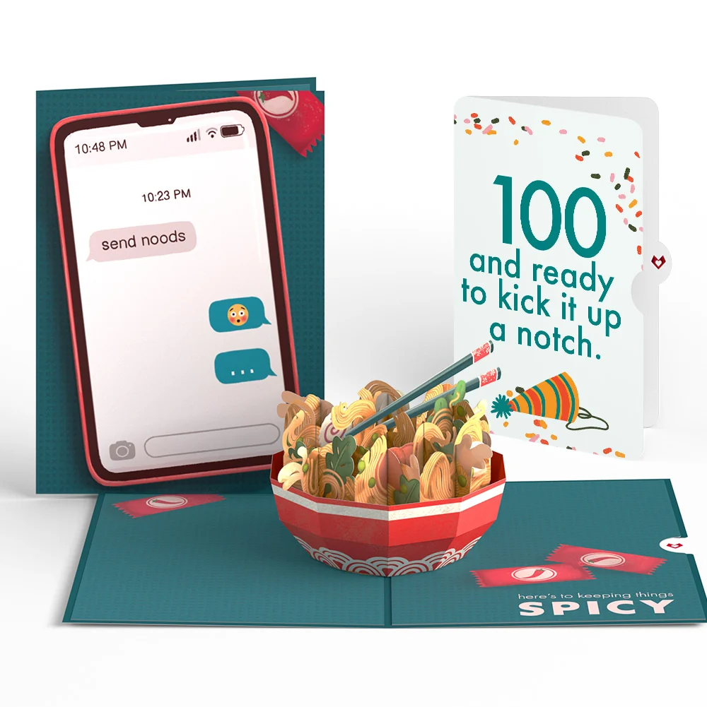 Lovepop Send Noods Spicy Birthday Pop-Up Card and 100th Kick It Up Sentiment Set Bowl