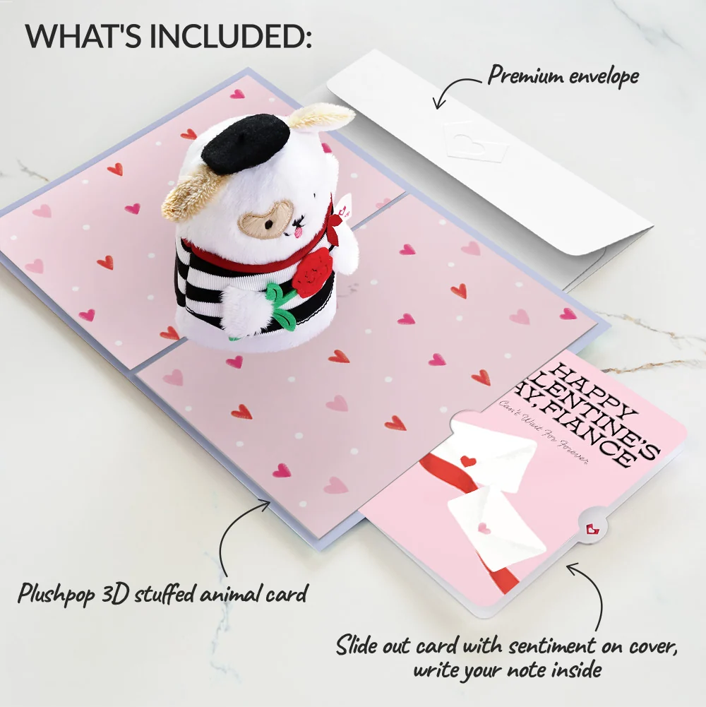 Lovepop French Love Dog Valentine Plushpop Card and Sentiment Set for Fiancé - Image 2