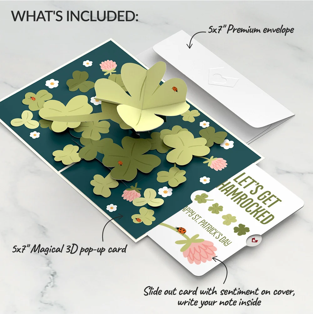 Lovepop Shamrock Fields St. Patrick’s Day Pop-Up Card and Good Luck Bloom Shamrocked Sentiment Set Cream - Image 2
