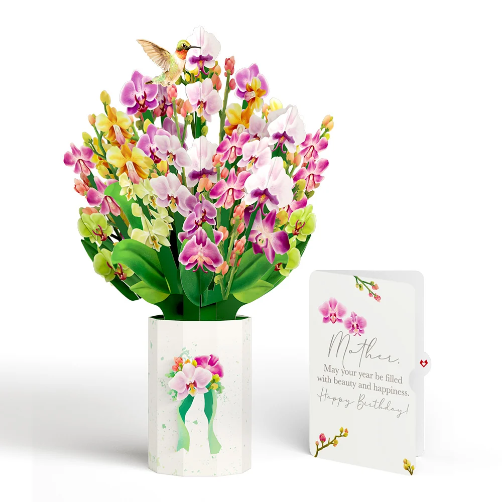Lovepop Orchid Birthday Bouquet and Sentiment Set for Mother Vase