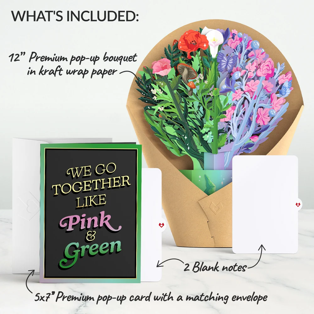 Lovepop Wicked We Go Together Like Pink & Green Pop-Up Card & Bouquet Bundle - Image 2