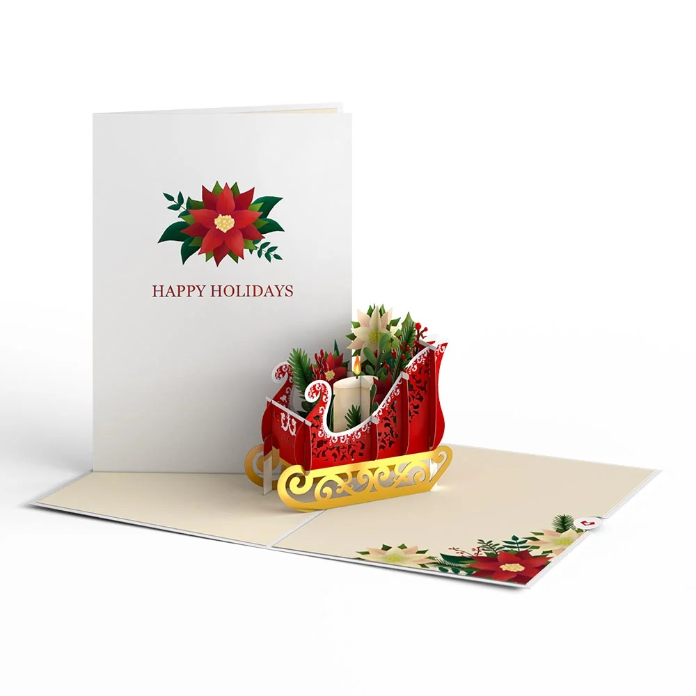 Lovepop Holiday Poinsettia Sleigh Pop-Up Card Candle