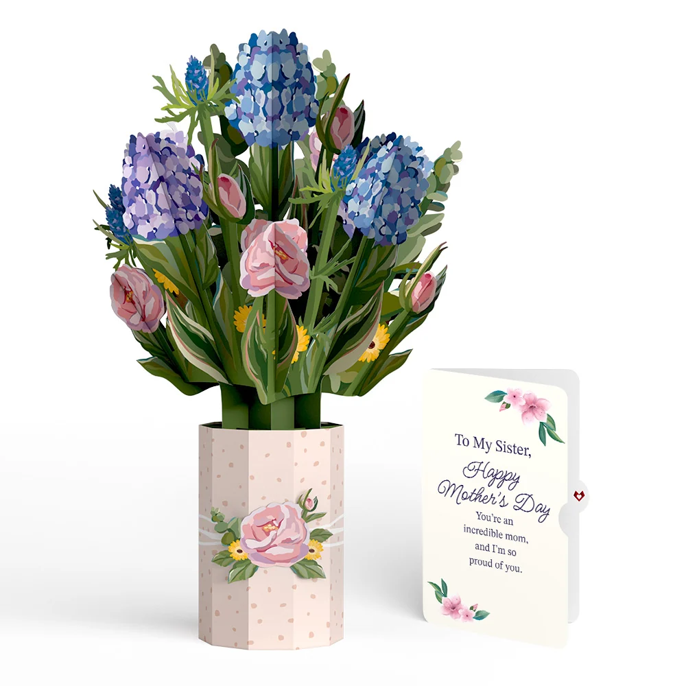 Lovepop Hydrangea Mother's Day Bouquet and Sentiment Set for Sister Vase