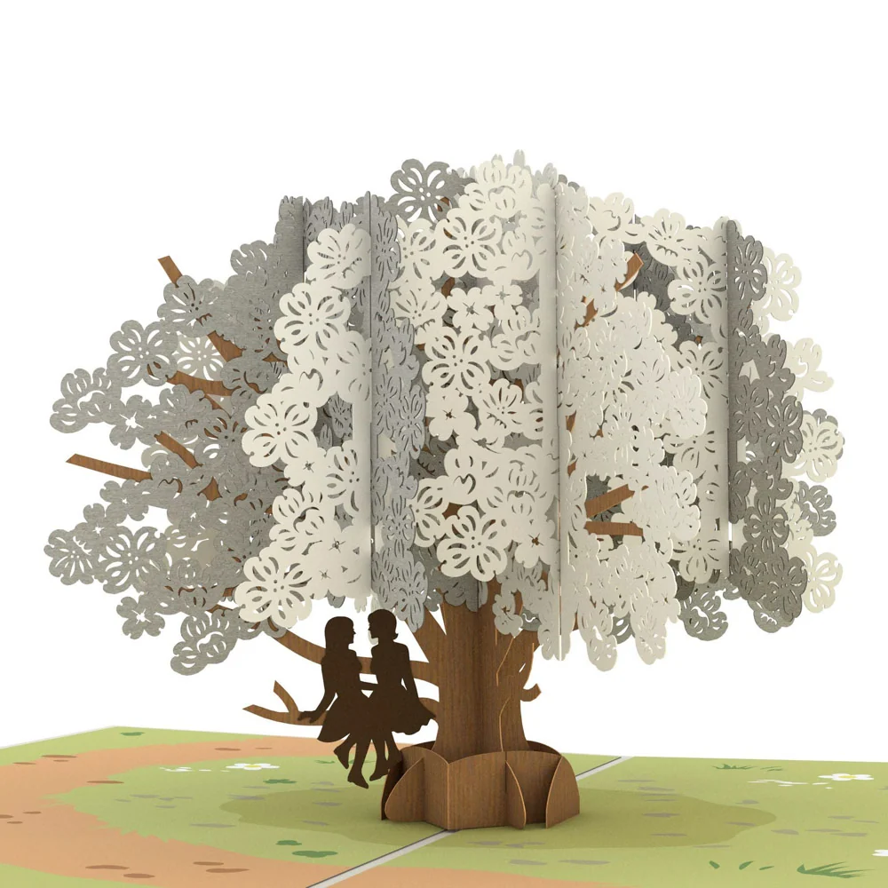 Lovepop Dogwood Love Scene Gray Same Sex Female Pop-Up Card Cream - Image 2