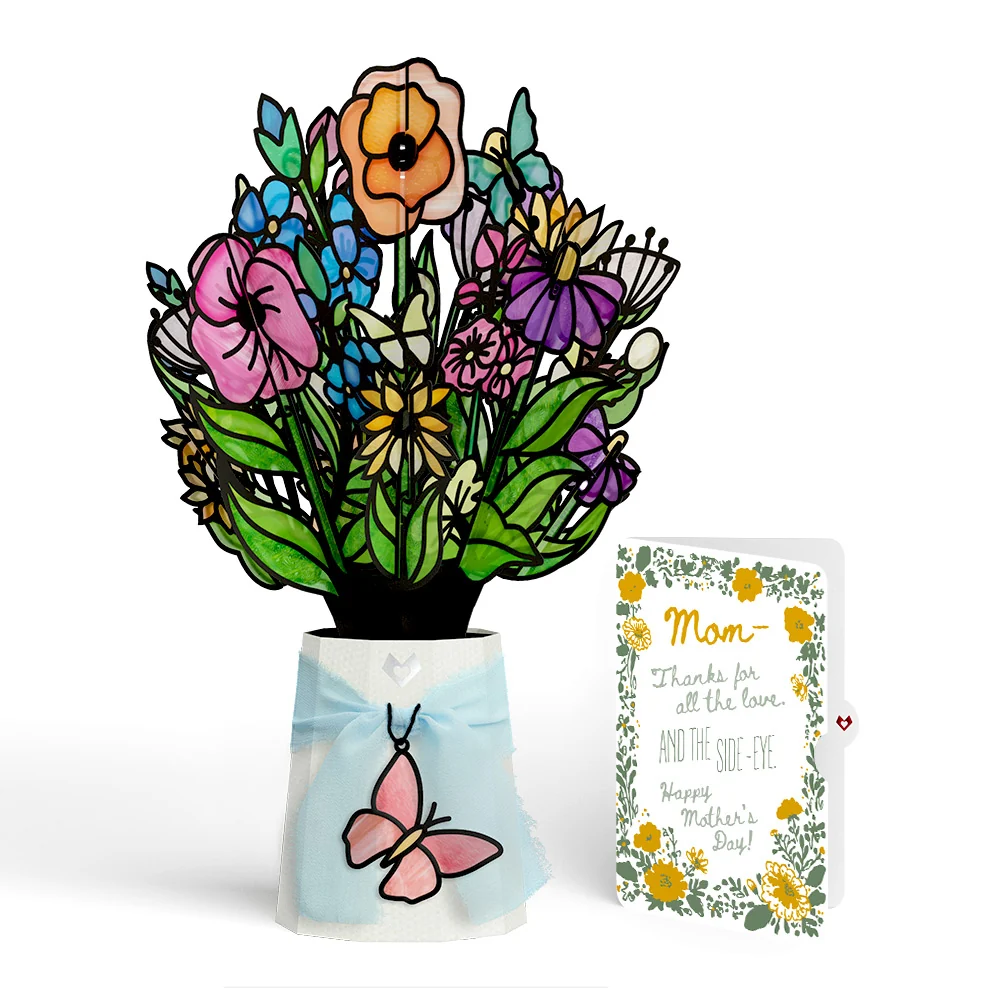 Lovepop Garden Glow Mother’s Day Suncatcher Bouquet and Golden Wildflower Frame Sentiment Set for Mom Glass
