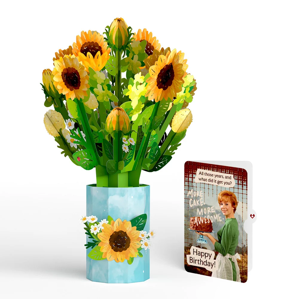 Lovepop Sunflower Blooms Birthday Bouquet and More Cake More Awesome Sentiment Set Candle