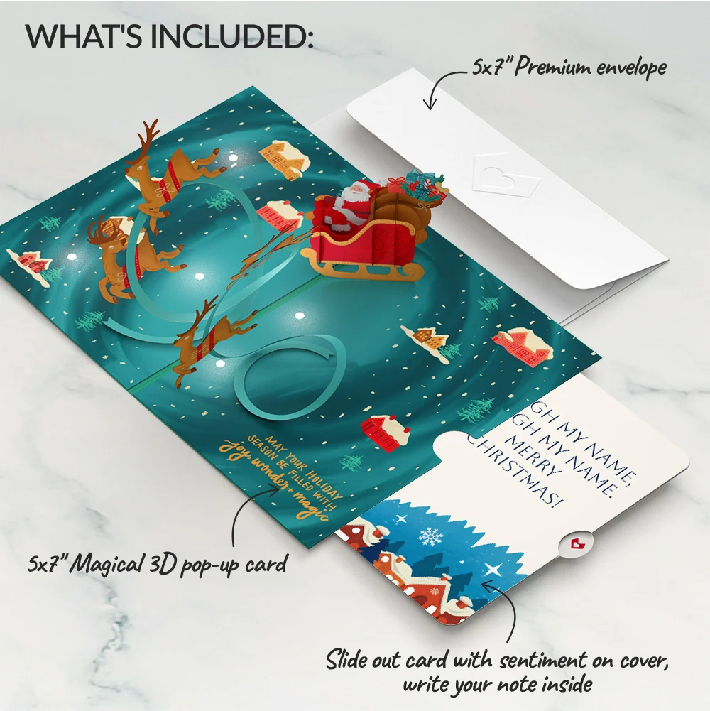 Lovepop Magic of Christmas Santa's Sleigh Light-Up Pop-Up Card and Snow Village Sentiment Set Cream - Image 2