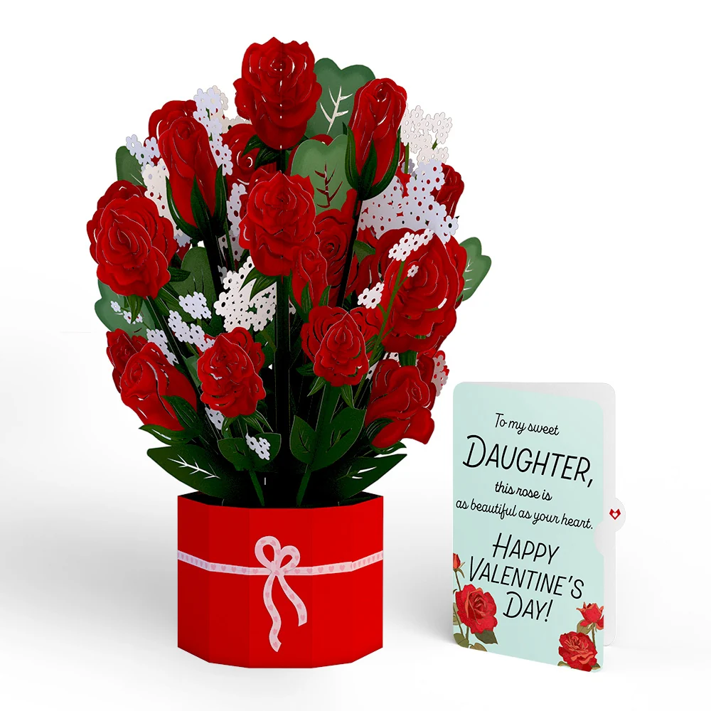Lovepop Red Rose Valentine Grand Bouquet and Sentiment Set for Daughter Vase