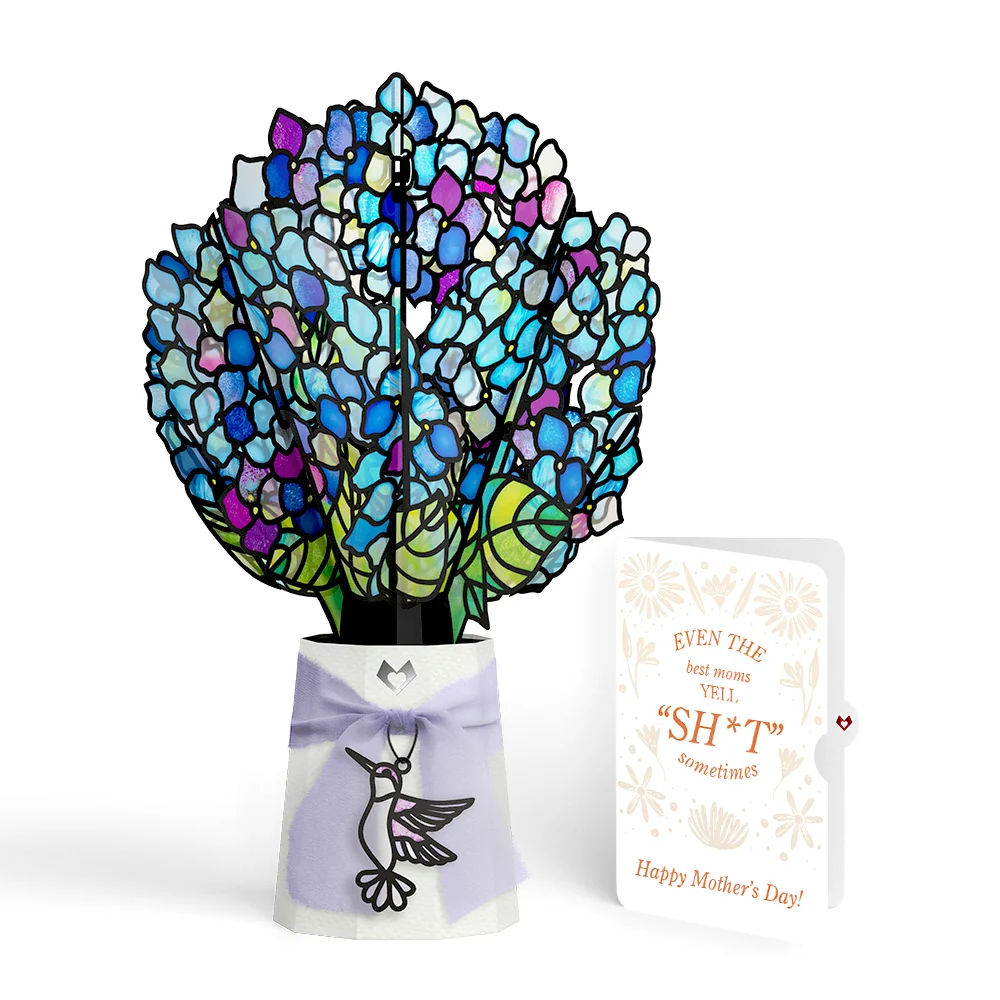 Lovepop Sunlit Hydrangeas Mother’s Day Suncatcher Bouquet and Retro Bloom Sass Sentiment Set for Mom Glass