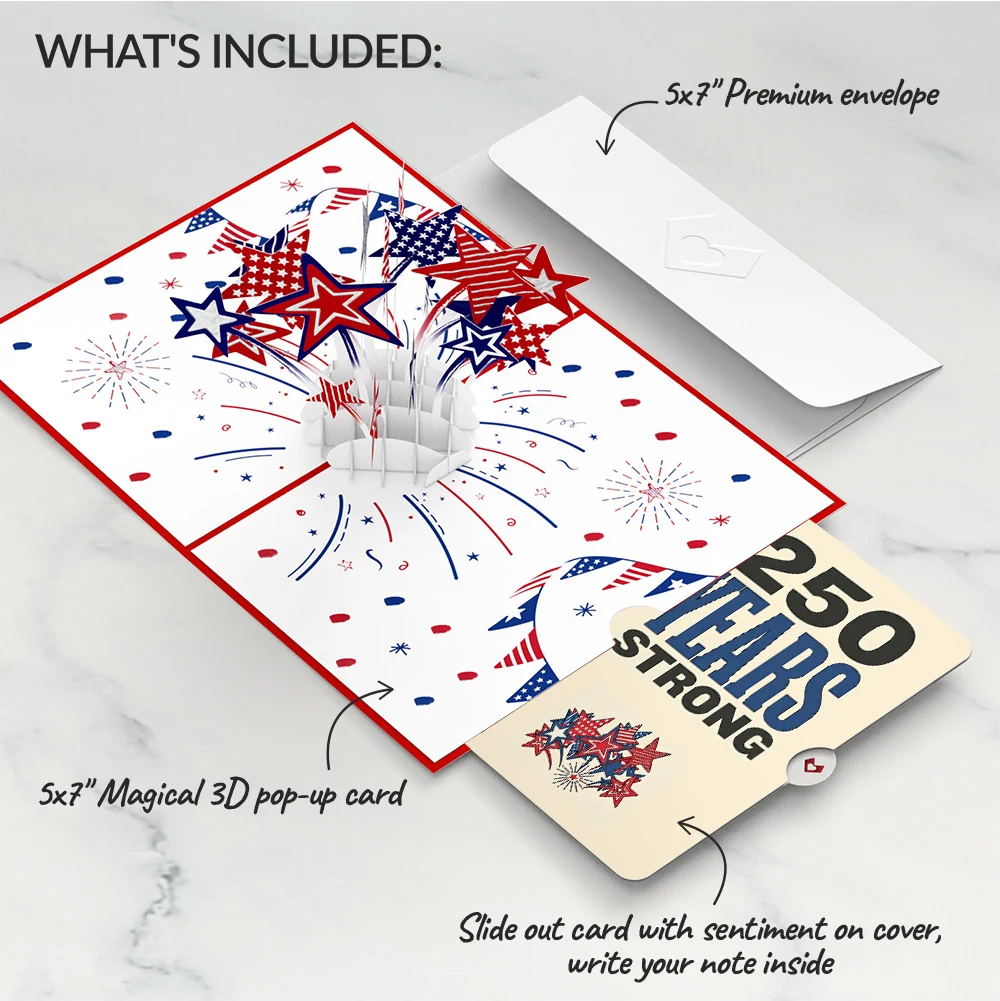 Lovepop Stars and Stripes 4th of July Pop-Up Card and 250 Years Strong Sentiment Set Cream - Image 2