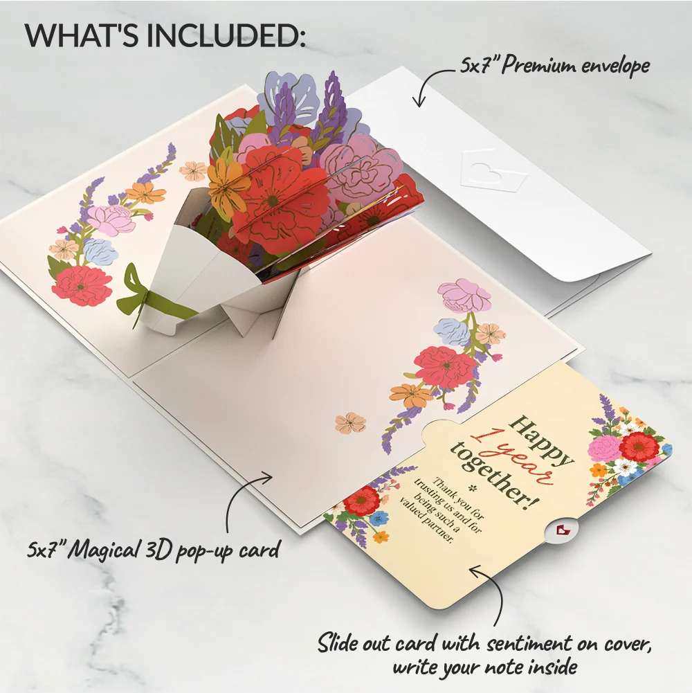 Lovepop Thanks a Bunch Bouquet Anniversary Pop-Up Card and Colorful Blooms Sentiment Set for Business Partners Vase - Image 2