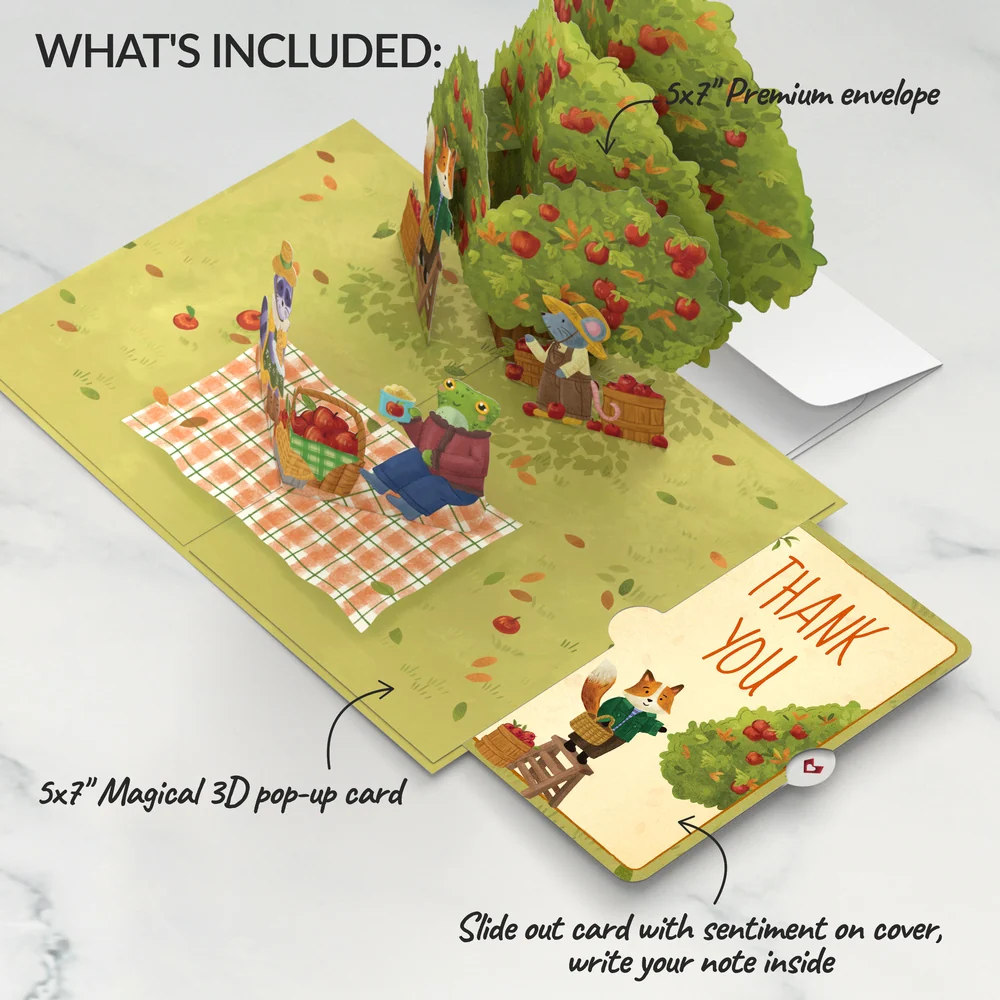 Lovepop Woodland Animals Autumn Greetings Thank You Pop-Up Card and Sentiment Set Basket - Image 2