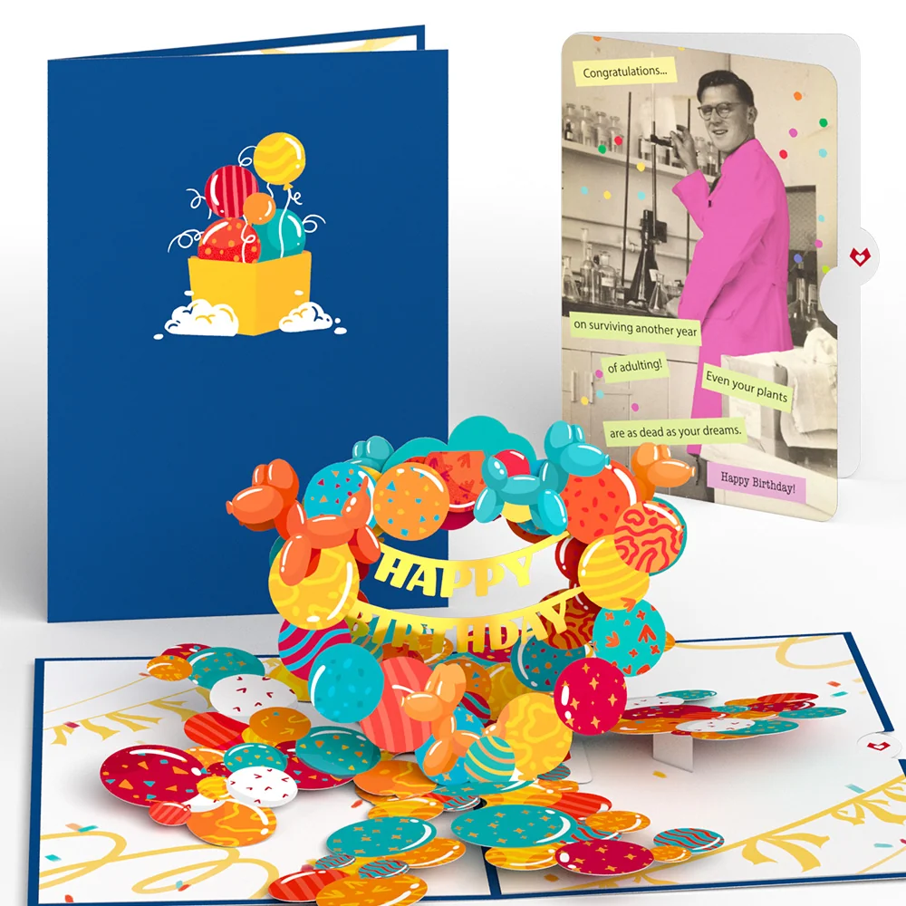 Lovepop Happy Birthday Banner and Balloons Pop-Up Card and Survive Another Year of Adulting Sentiment Set