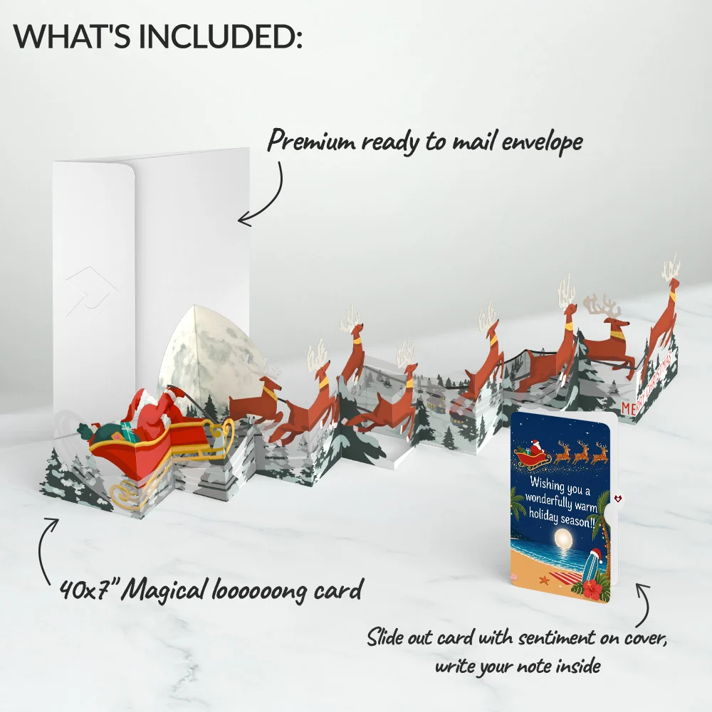 Lovepop Christmas Sleigh Ride Loooooong Card (Expands to 2 feet) and Warm Beach Santa Sentiment Set - Image 2