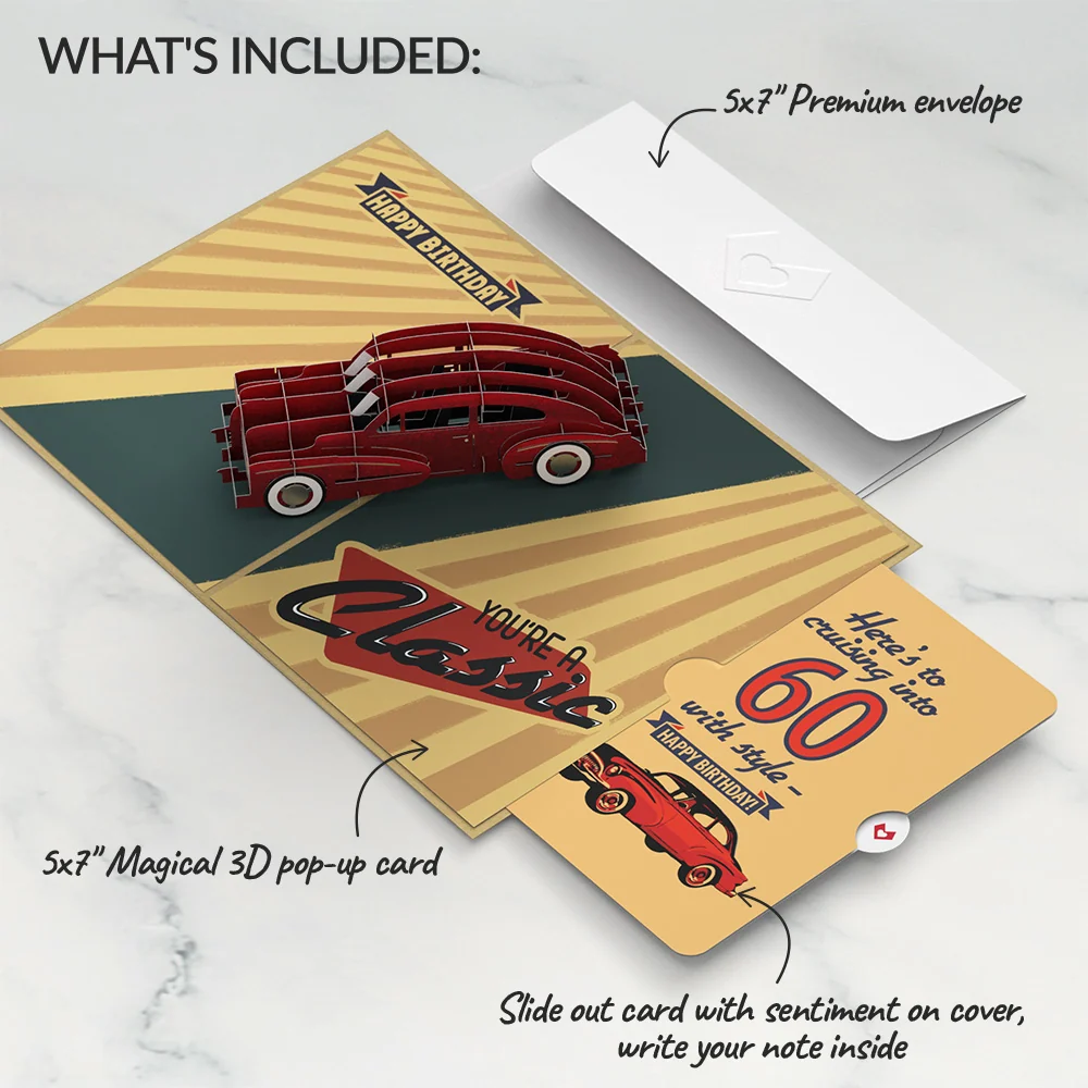 Lovepop Classic Car 60th Birthday Pop-Up Card and Sentiment Set - Image 2