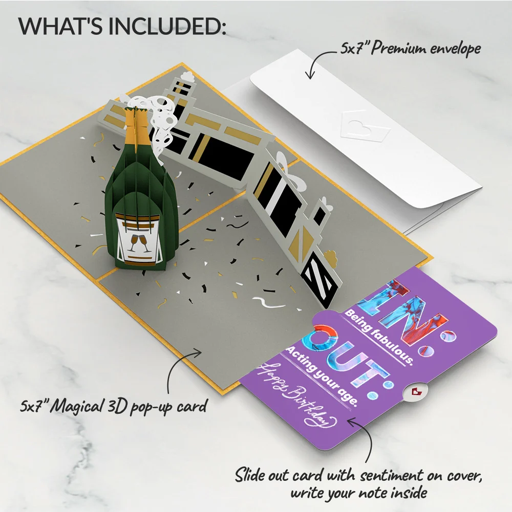 Lovepop Champagne Celebration Birthday Pop-Up Card and IN & OUT Sentiment Set Bottle - Image 2