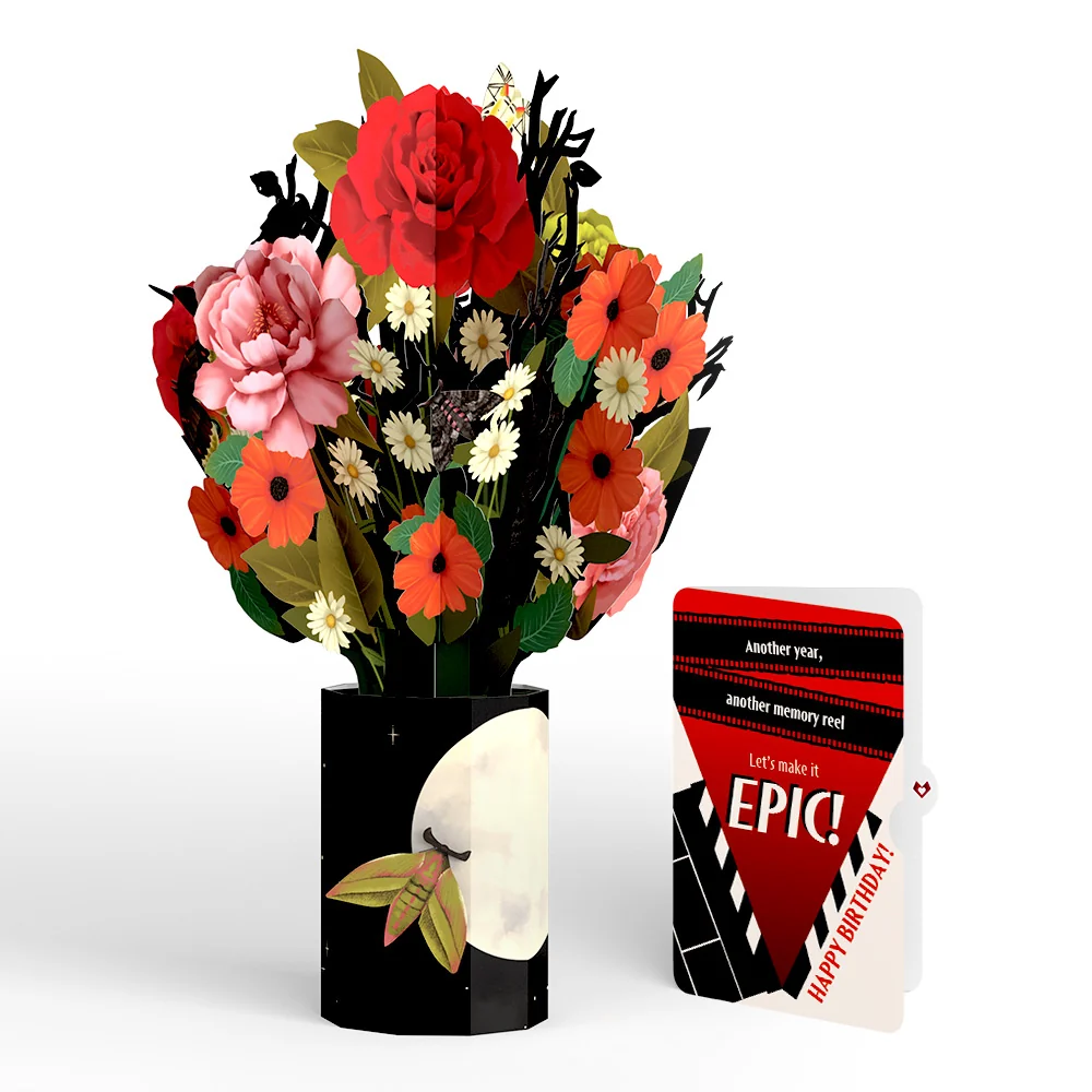 Lovepop Midnight Florals Birthday Bouquet and Epic Reel Sentiment Set Vase