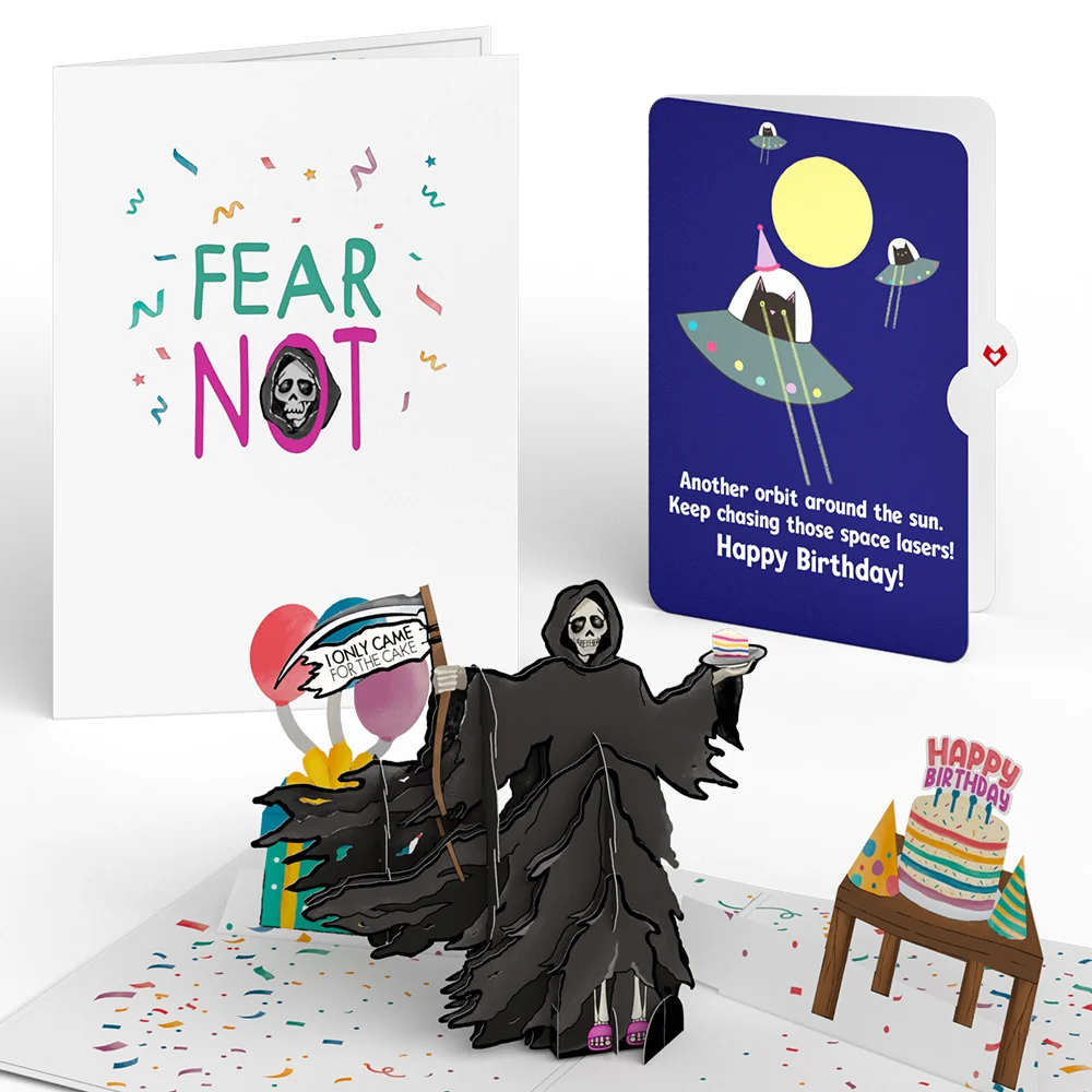 Lovepop Grim Reaper Dark Humor Birthday with Space Laser Cats Pop-Up Card and Sentiment Set