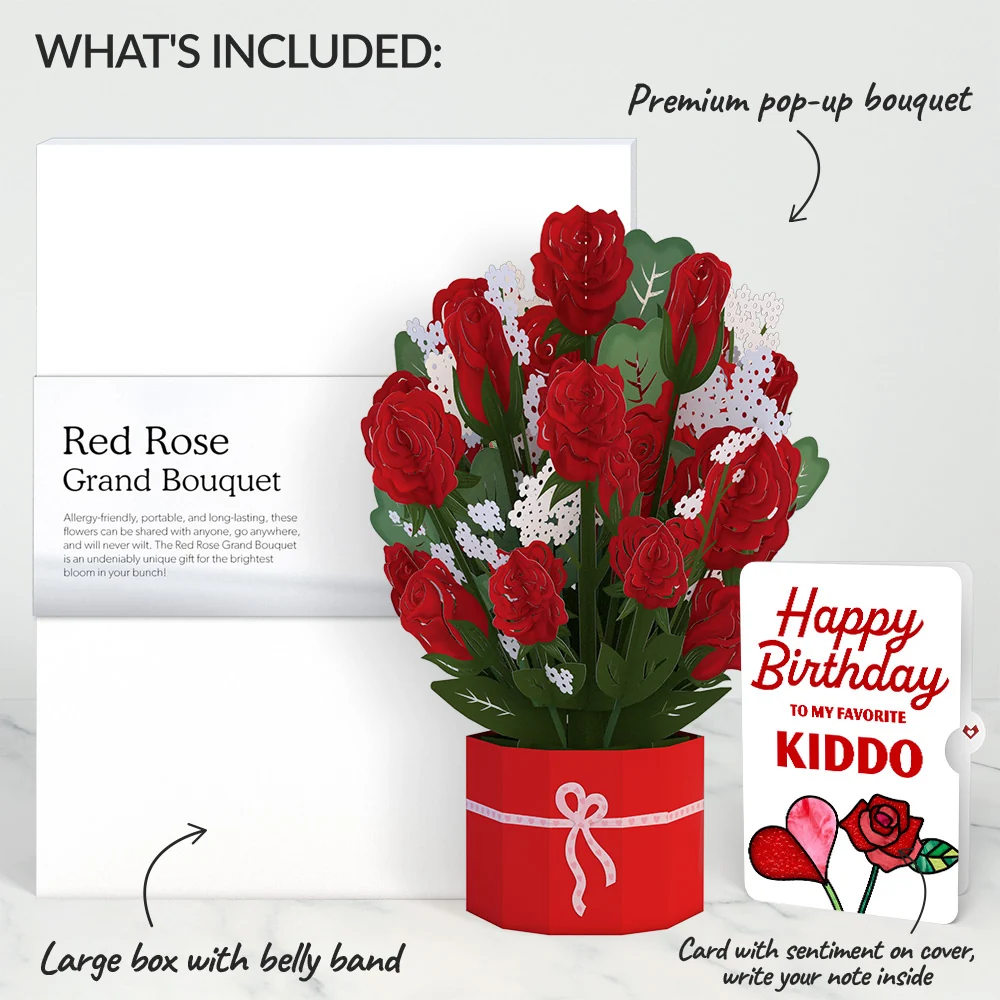 Lovepop Red Rose Birthday Grand Bouquet and Sentiment Set for Kid Vase - Image 2