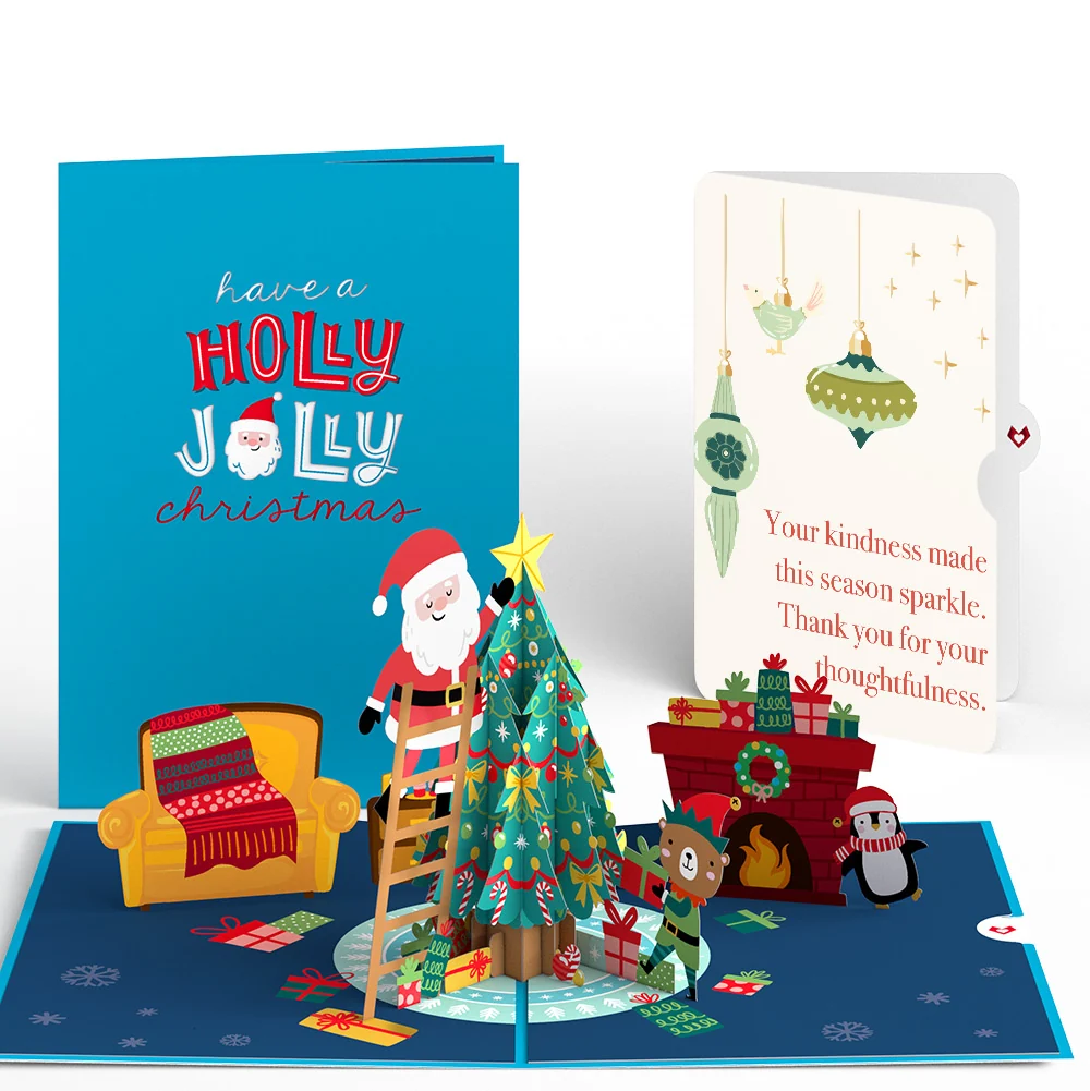 Lovepop Santa Decorating a Christmas Tree Pop-Up Card and Sentiment Set Cream