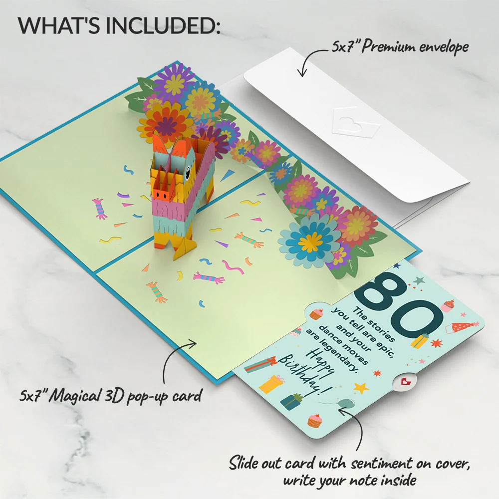 Lovepop Pinata 80th Birthday Pop-Up Card and Sentiment Set - Image 2