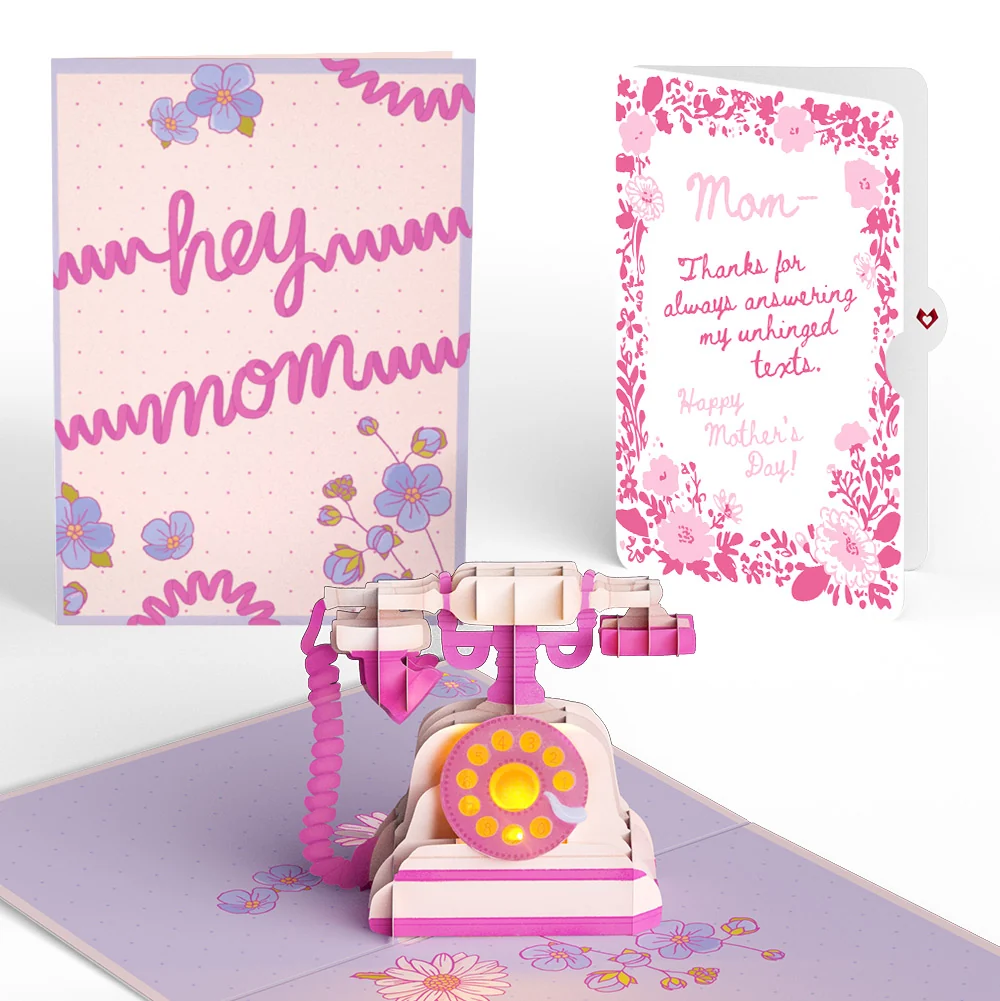 Lovepop 'Hey Mom' Vintage Phone Mother’s Day Music and Lights Pop-Up Card and Blushing Garden Frame Sentiment Set for Mom Cream