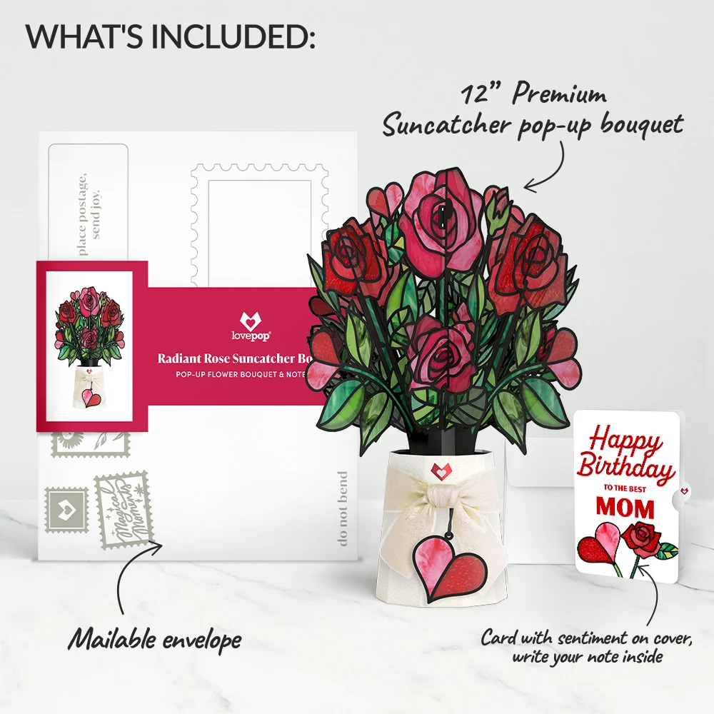 Lovepop Radiant Rose Birthday Suncatcher Bouquet and Sentiment Set for Mom Glass - Image 2
