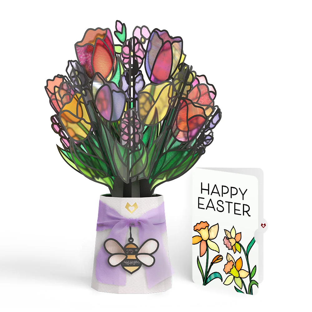 Lovepop Vibrant Tulip Easter Suncatcher Bouquet and Sentiment Set Basket