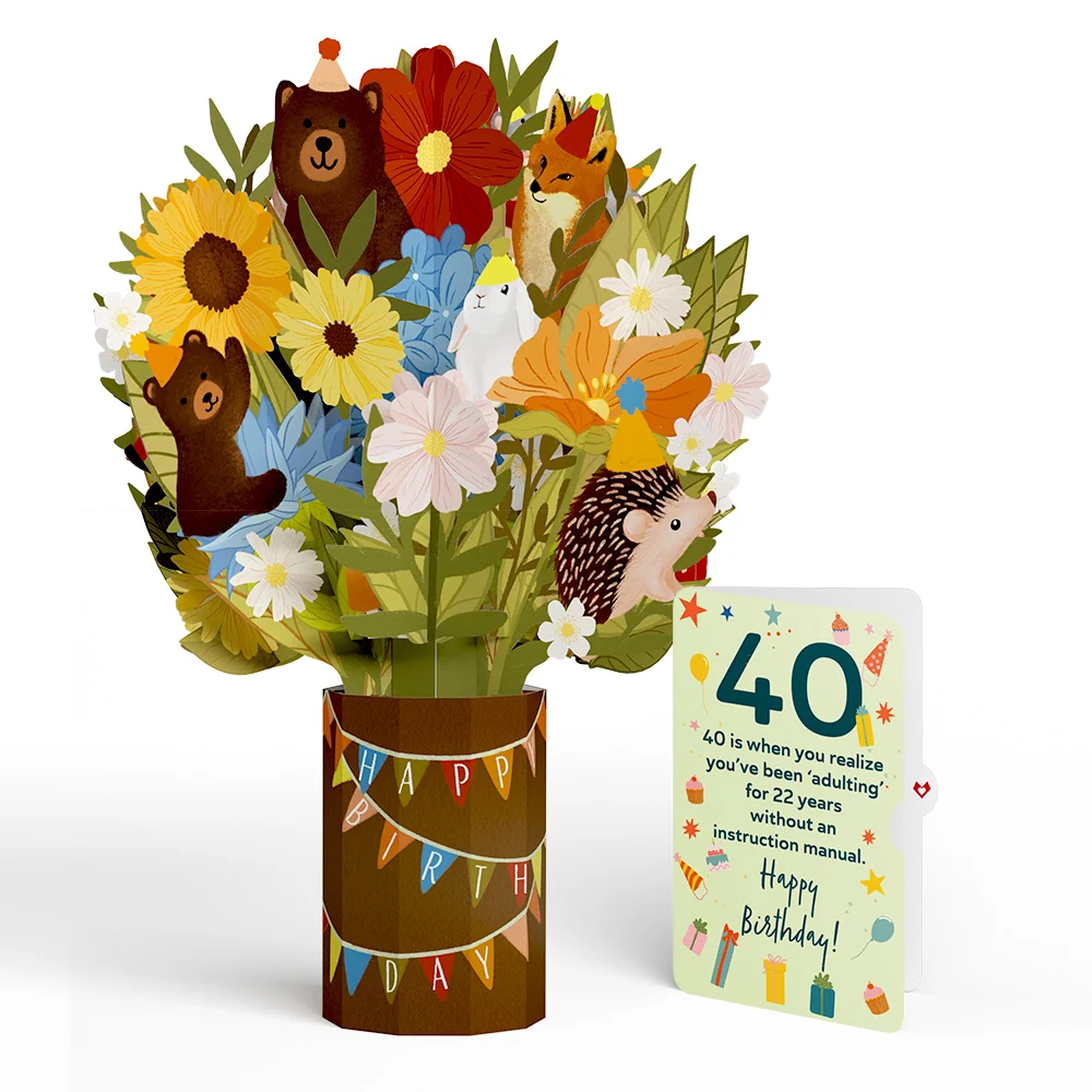 Lovepop Woodland 40th Birthday Party Bouquet and Sentiment Set Vase