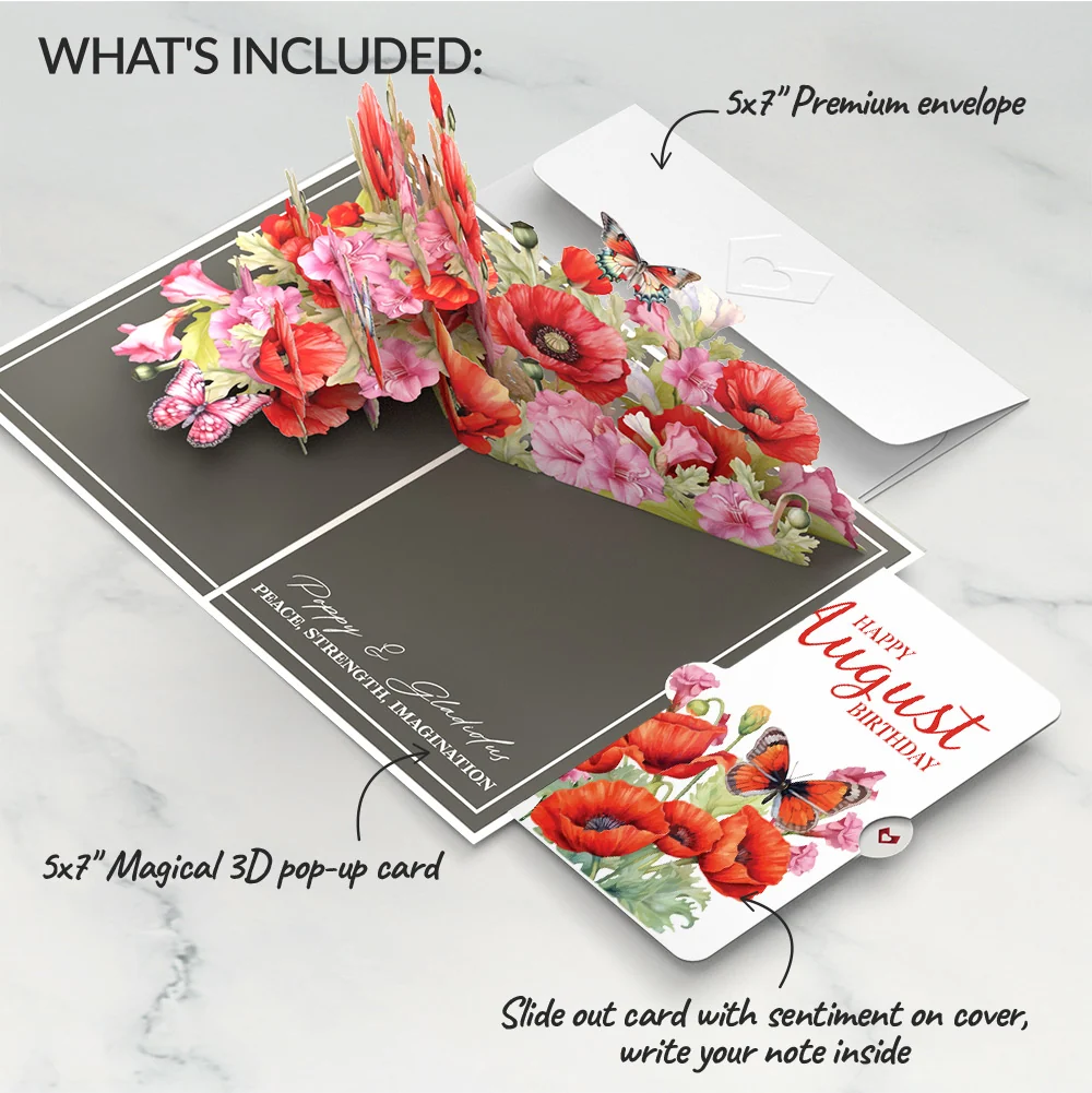 Lovepop Born to Bloom: August Birth Month Flowers Pop-Up Card and Poppy Sentiment Set Cream - Image 2