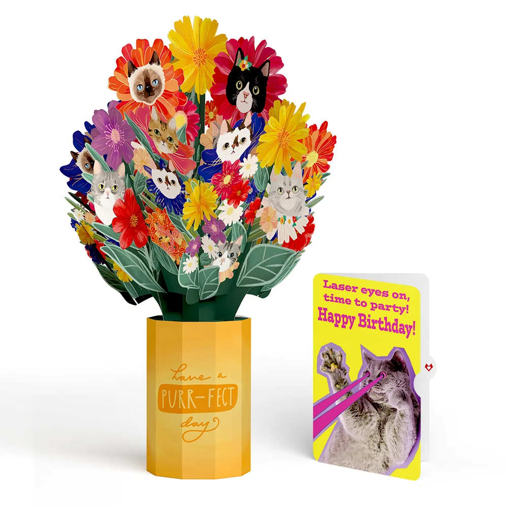 Lovepop Purr-fect Cat Birthday Bouquet and Cat Laser Eyes Sentiment Set Vase