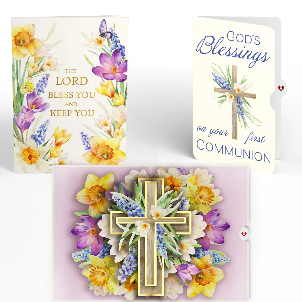 Lovepop The Lord Bless You Floral Cross First Communion Pop-Up Card and Sentiment Set Cream
