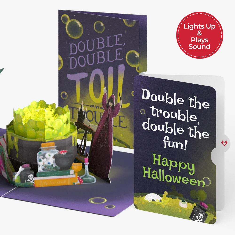 Lovepop Toil and Trouble Halloween Cauldron Music and Lights Pop-Up Card and Double the Trouble Sentiment Set Jar