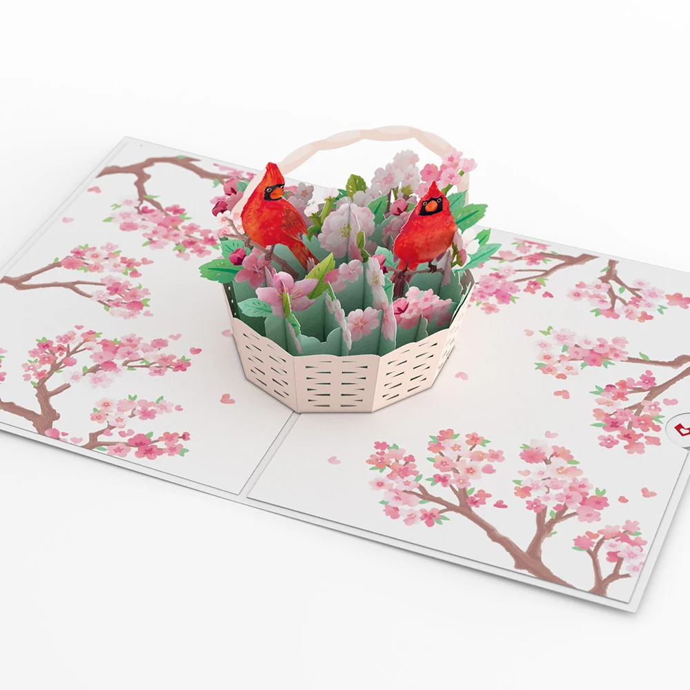 Lovepop Valentine's Cherry Blossom Basket with Cardinals Pop-Up Card - Image 3
