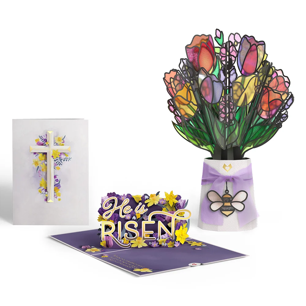 Lovepop Easter He Is Risen Pop-Up Card & Suncatcher Bouquet Bundle