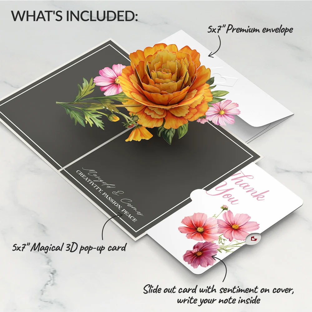 Lovepop Born to Bloom: October Birth Month Flowers Thank You Pop-Up Card and Sentiment Set Cream - Image 2