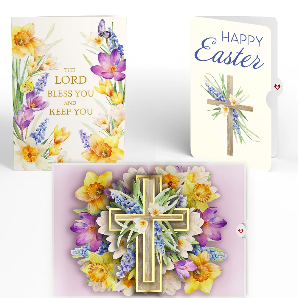 Lovepop The Lord Bless You Floral Cross Easter Pop-Up Card and Wildflower Cross Grace Sentiment Set Cream