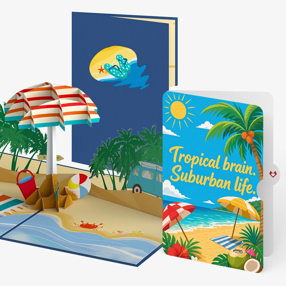 Lovepop Sandy Shores Birthday Pop-Up Card and Tropical Brain Sentiment Set Towel