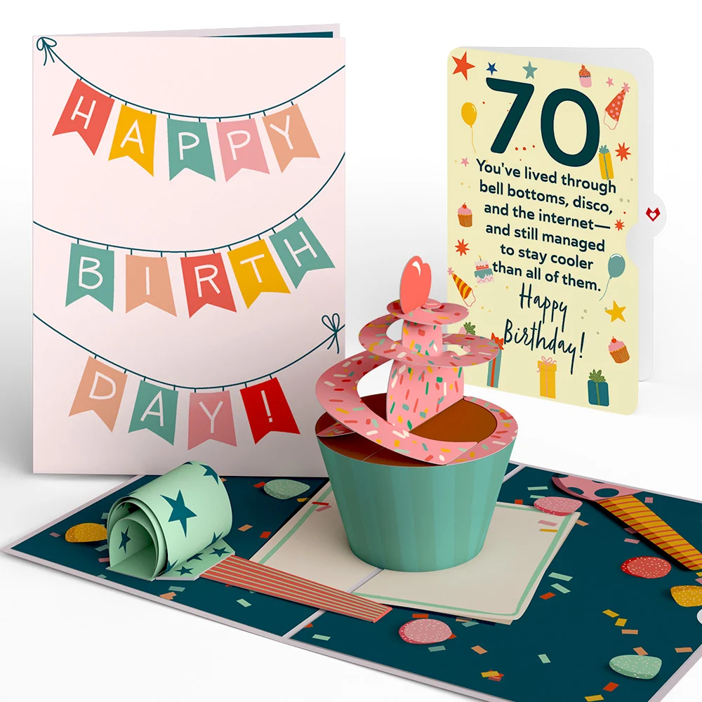 Lovepop 70th Birthday Cupcake Pop-Up Card and Sentiment Set Candle