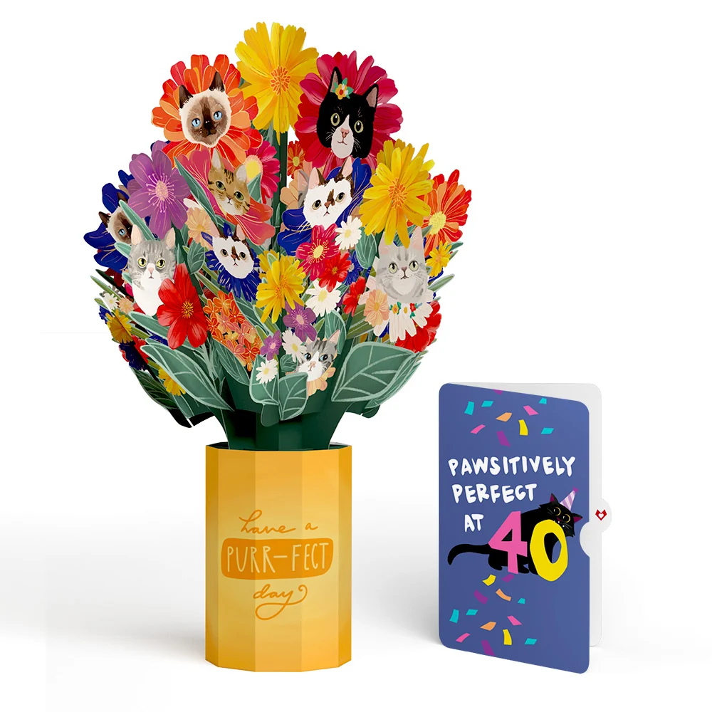 Lovepop Purr-fect Cat 40th Birthday Bouquet and Sentiment Set Vase