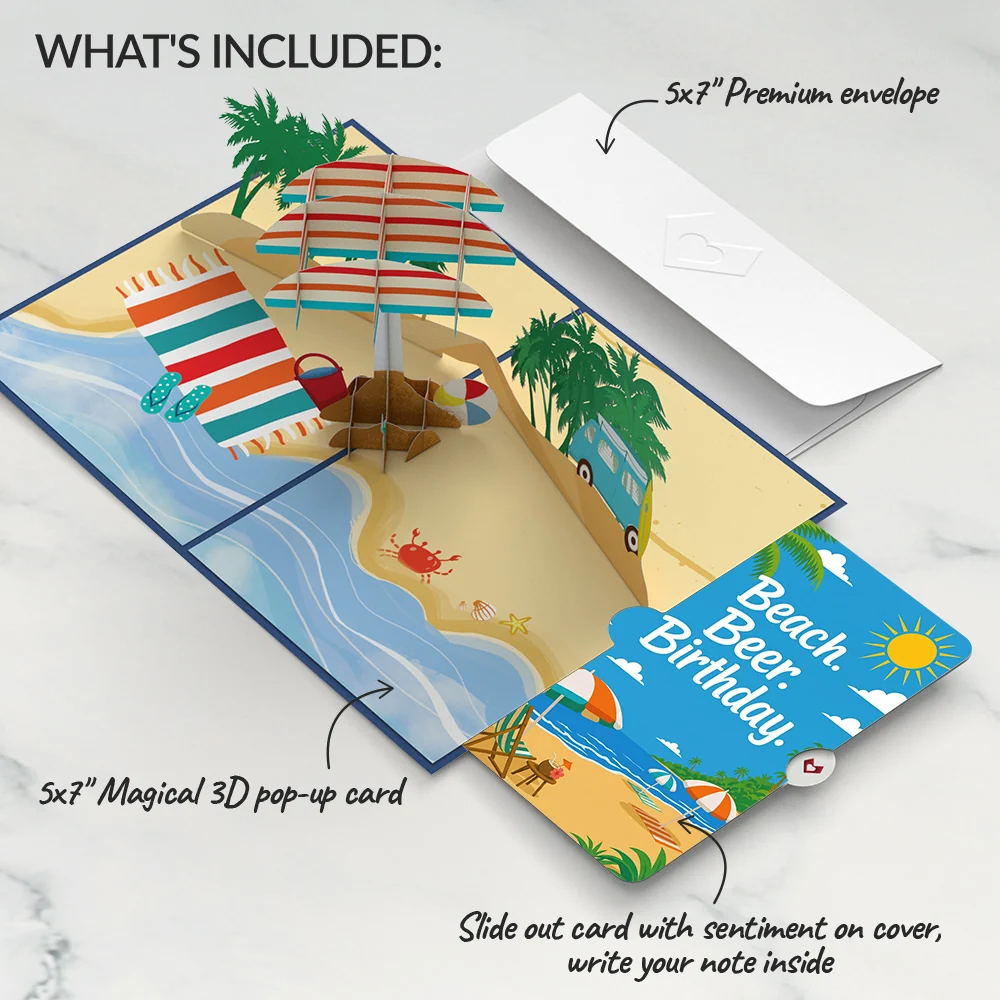Lovepop Sandy Shores Birthday Pop-Up Card and Beach Beer Sentiment Set Chair - Image 2