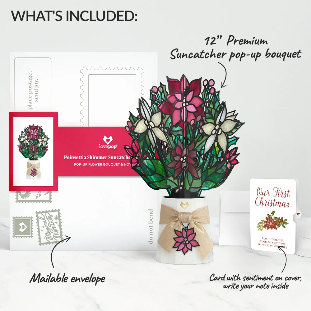 Lovepop Poinsettia Shimmer First Christmas Suncatcher Bouquet and Sentiment Set for Partner Glass - Image 2
