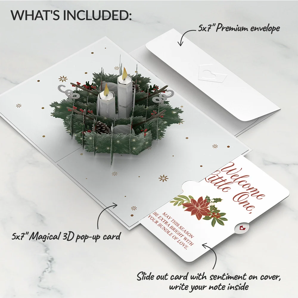 Lovepop Winter Greens Christmas Candle Pop-Up Card and Sentiment Set for Baby - Image 2